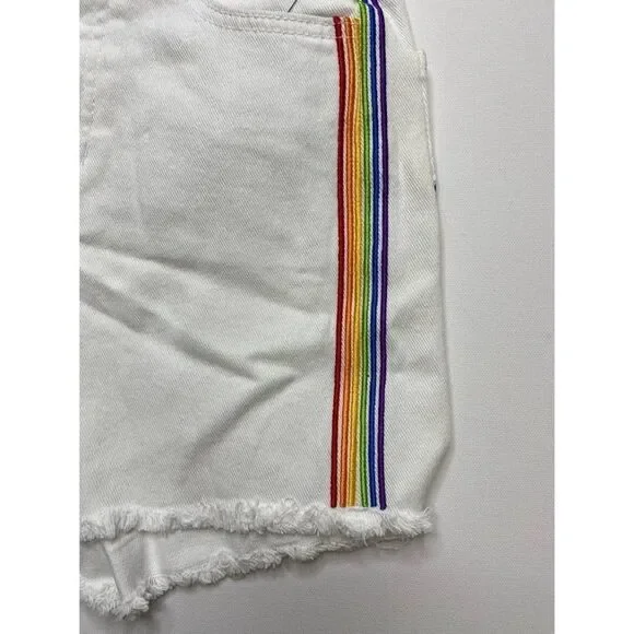 Celebrity‎ Pink Jean Shorts 0 White Juniors' Rainbow Stripe Stretch Raw-Hem NEW - Picture 6 of 13